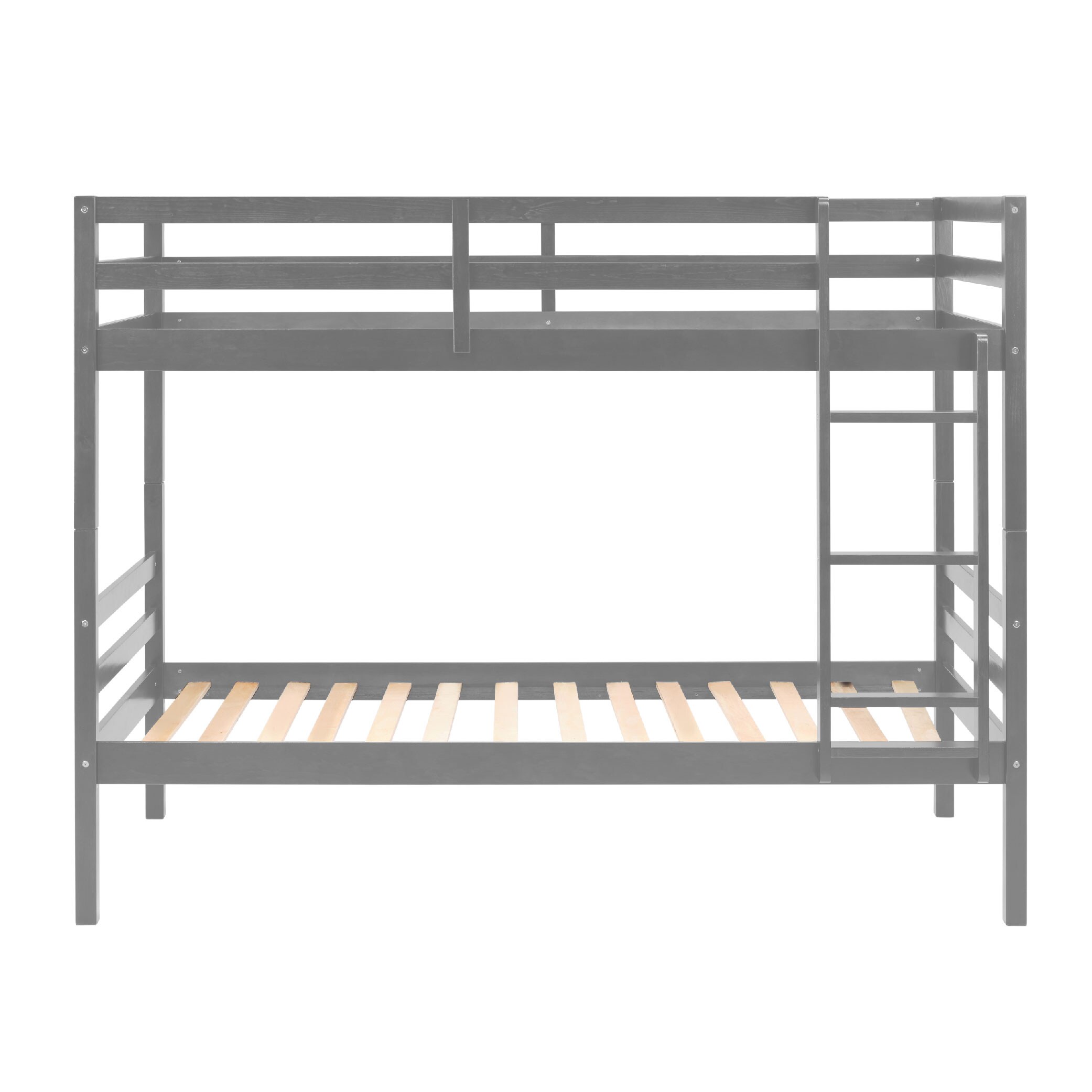 Twin Over Twin Bunk Bed With Ladder,Wooden Bunk Bed With High Guardrail And Ladder For Kids, Teens, Dorm Rooms, And Guest Rooms,No Box Spring Needed,Grey_voghion.com
